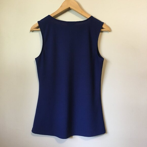 RW&CO. Dark True Blue Zipper Shoulder V-Neck Tank Top Blouse - Picture 2 of 12